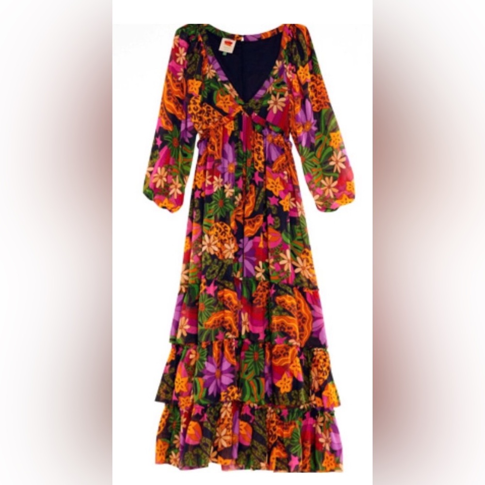 $285 NEW Gorgeous & Colorful FARM RIO Star Fruit Maxi Dress - Picture 7 of 16